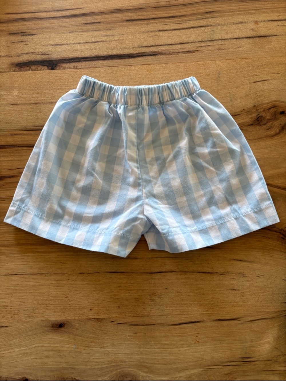 Light Blue Gingham Kids' Elastic Waist Shorts
